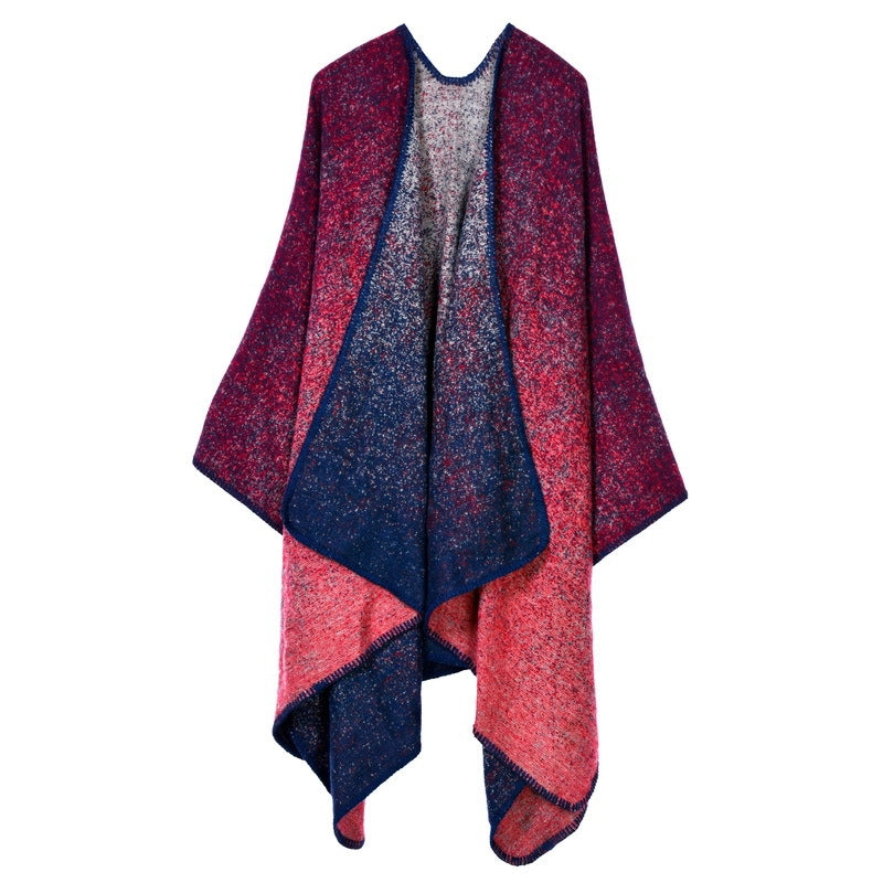 Sciarpa in cashmere in stile europeo e americano con spacchi, spessa, ideale come scialle/mantella per autunno e inverno.