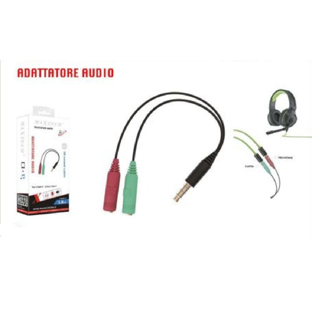 Trade Shop - Adattatore Cavo Aux 3.5mm Maschio A 2x Aux Microfono Femmina Audio Maxtech Aux-2f -
