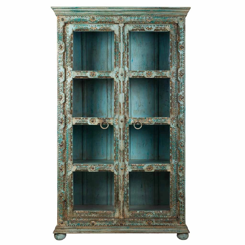Vetrina in legno intagliato 106x43x180 blu