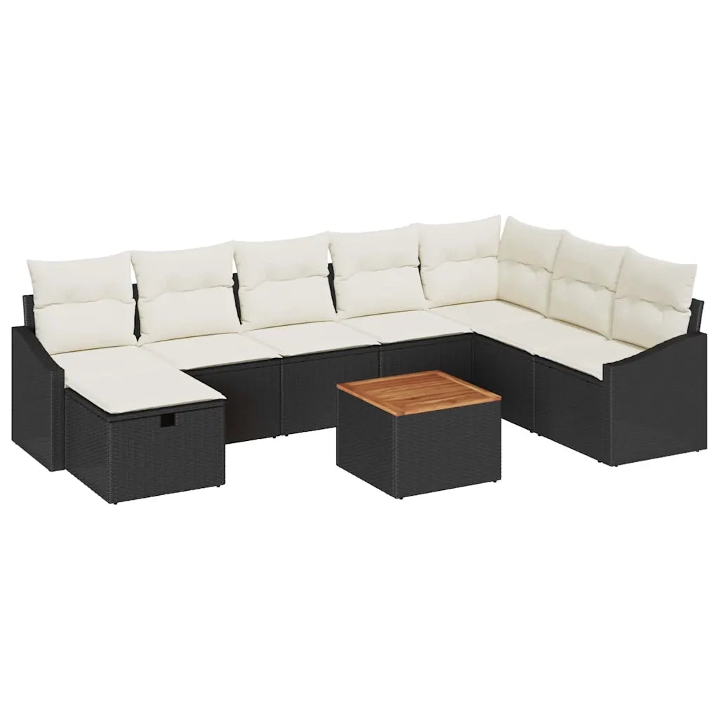 Set Divano da Giardino con cuscino 9 pcs Nero Poly Rattan