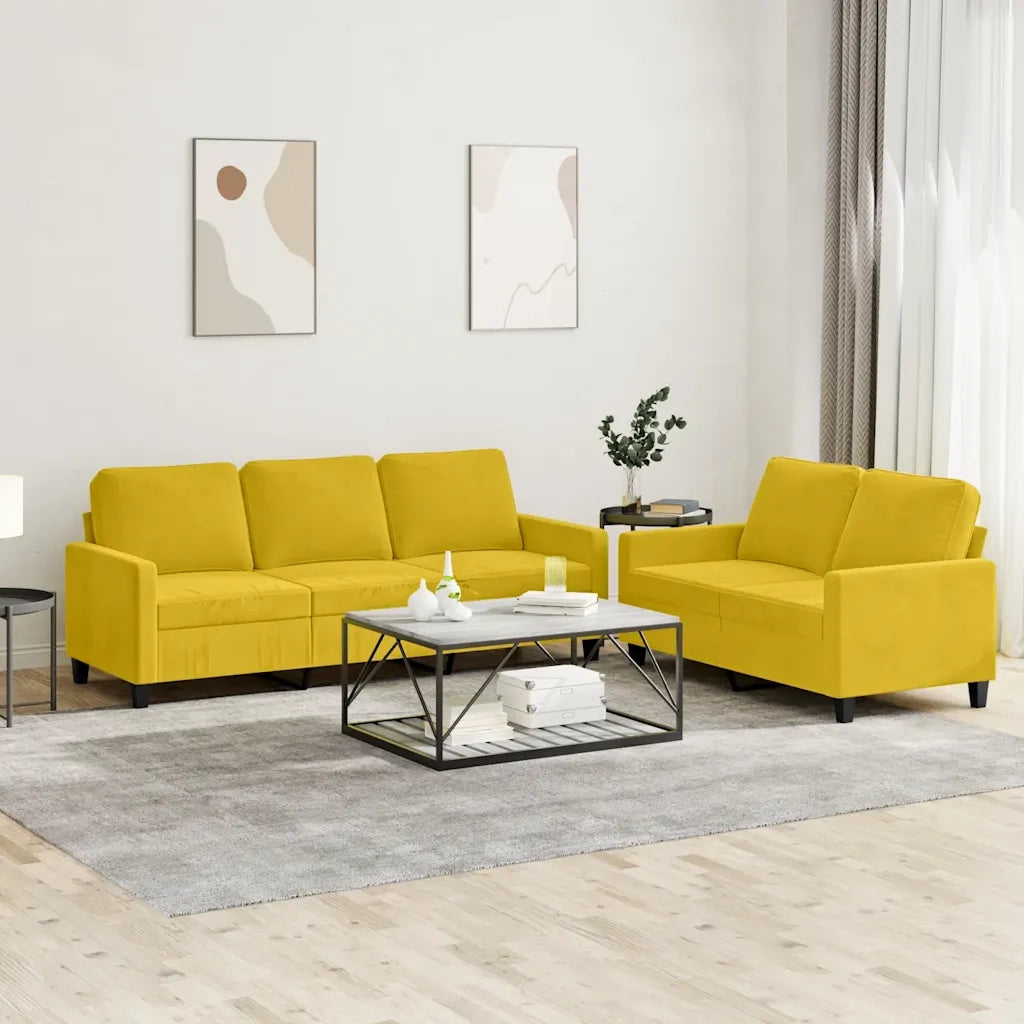 Set di Divani 2 pz con Cuscini giallo in Velluto