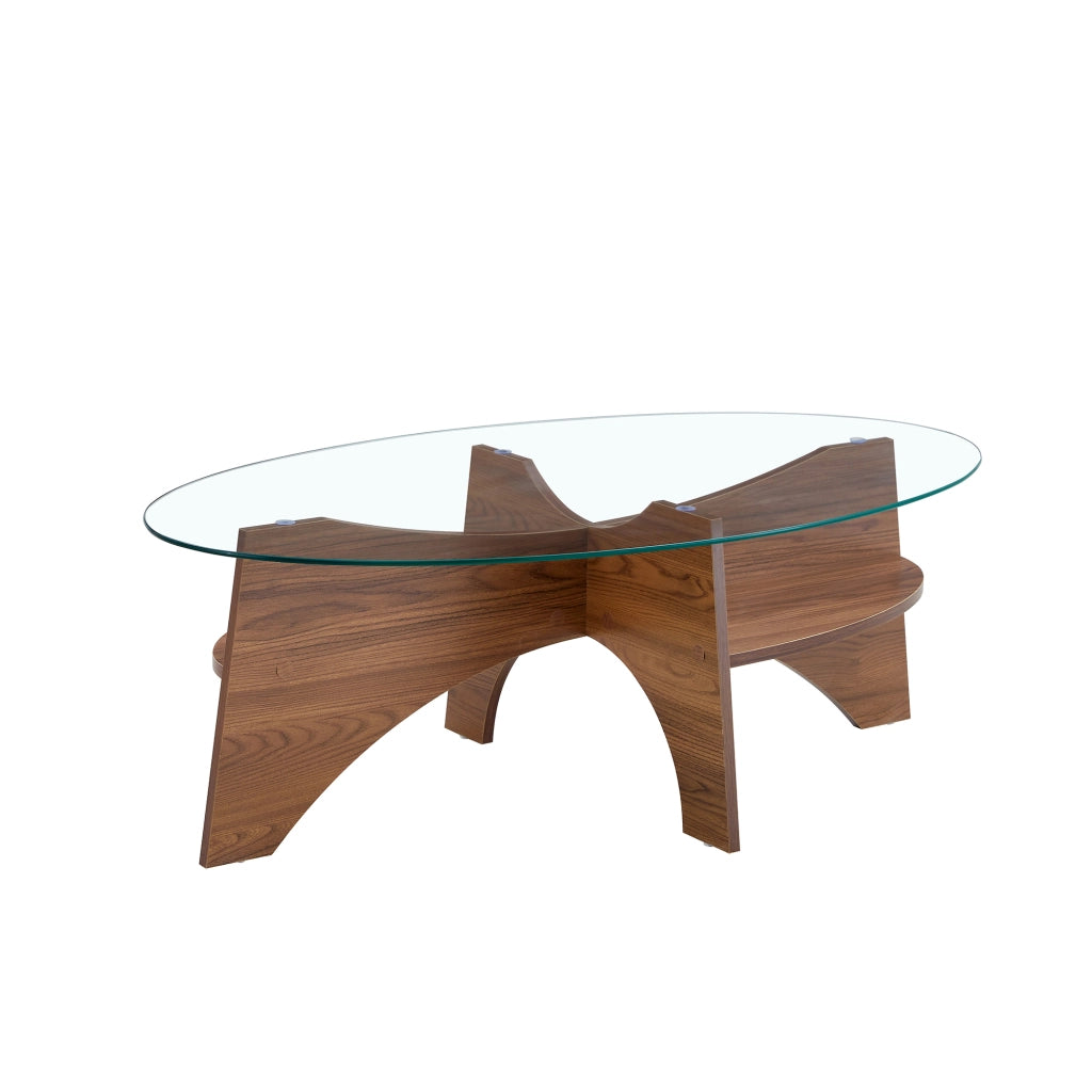 TAVOLINO DA CAFFÈ OVALE 104,9 x 60 cm Vetro Trasparente Noce