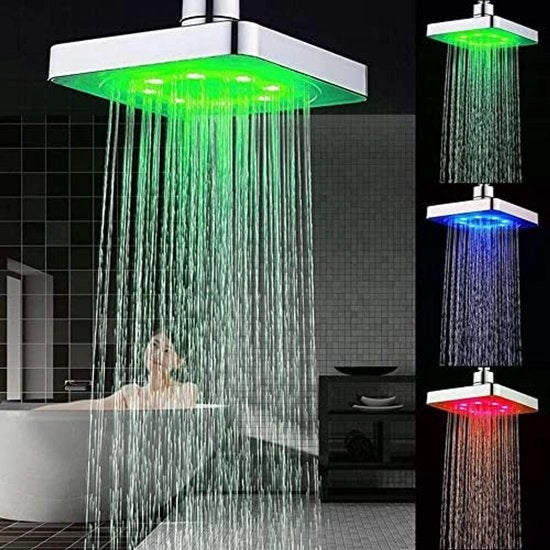Douchekop LED a led - 20 cm quadrato - Efficace risparmio d'acqua - 7 colori - Illuminazione onirica - Adatto per la doccia - Verde o grigio ferro