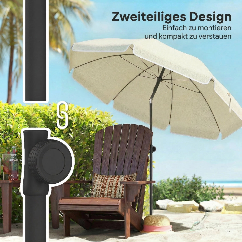 Ombrellone da spiaggia pieghevole idropellente ?150 cm con ancoraggio di sabbia regolabile e inclinazione Beige