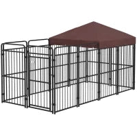Recinto per Cani da Esterno in Metallo con Tetto, 282x141x160.5cm, Marrone