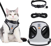Attrezzo per gatti e cani adattabile con cinturino respiroso e strisce riflettenti con sistema anti-fuga.
