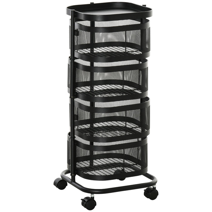 Carrello Portavivande da Cucina 4 Cestelli 1 Ripiano 33x33x77 cm con Ruote in Acciaio Nero