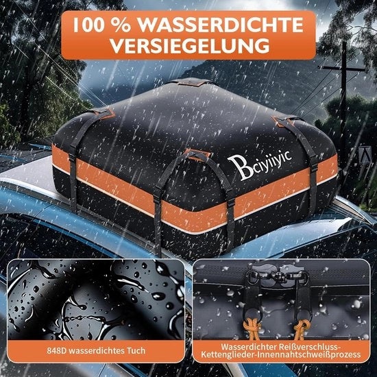 Dakbox 425 litri, autodakportaoggetti, 1000D impermeabile portacarrozzereiettore, portacarrozzeria per tutti i veicoli con/ senza portacarrozzeria, 15 metri cubi (arancione/nero)