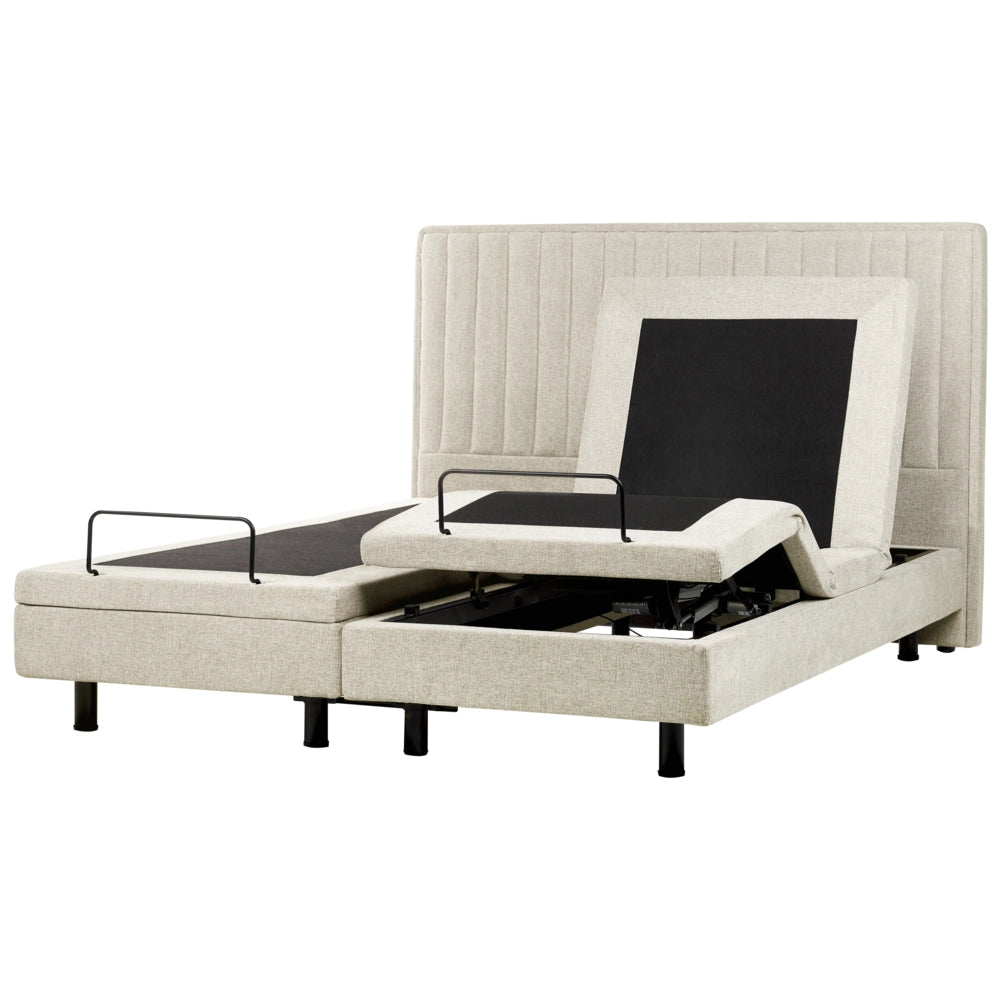 Letto Tessuto Beige chiaro Elettrico Regolabile con Telecomando 180 x 200 cm