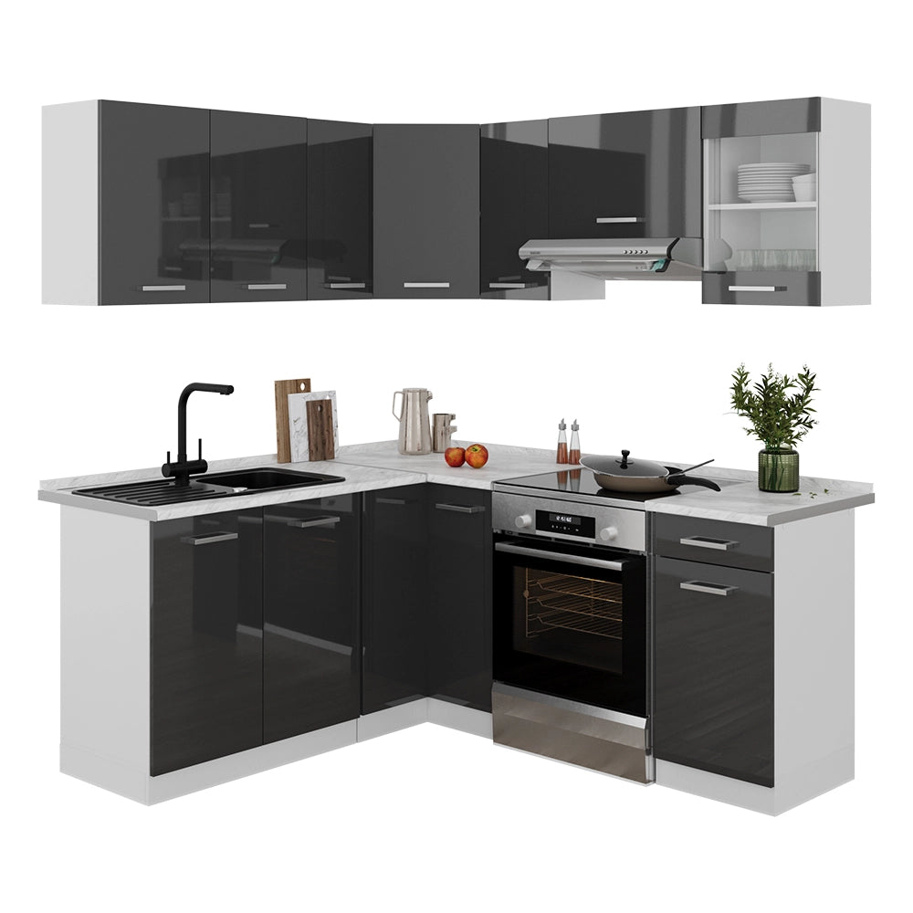 Vicco Cucina angolare completa Antracite lucido/bianco 190 x 60 cm , PL Marmo