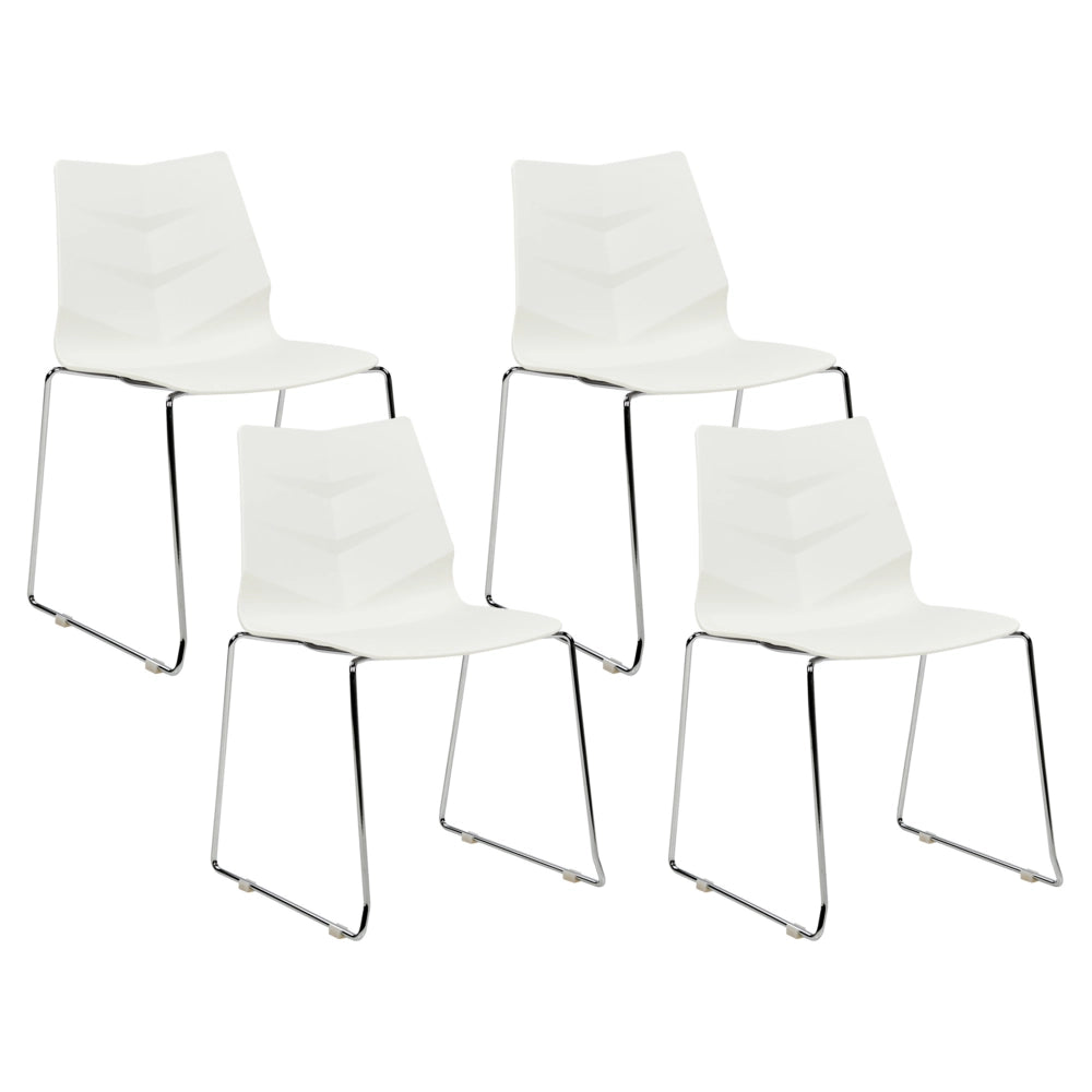 Set di 4 sedie da pranzo bianche impilabili con braccioli in plastica con gambe in acciaio Sedie da conferenza Design scandinavo moderno e contemporaneo Sedute per la sala da pranzo
