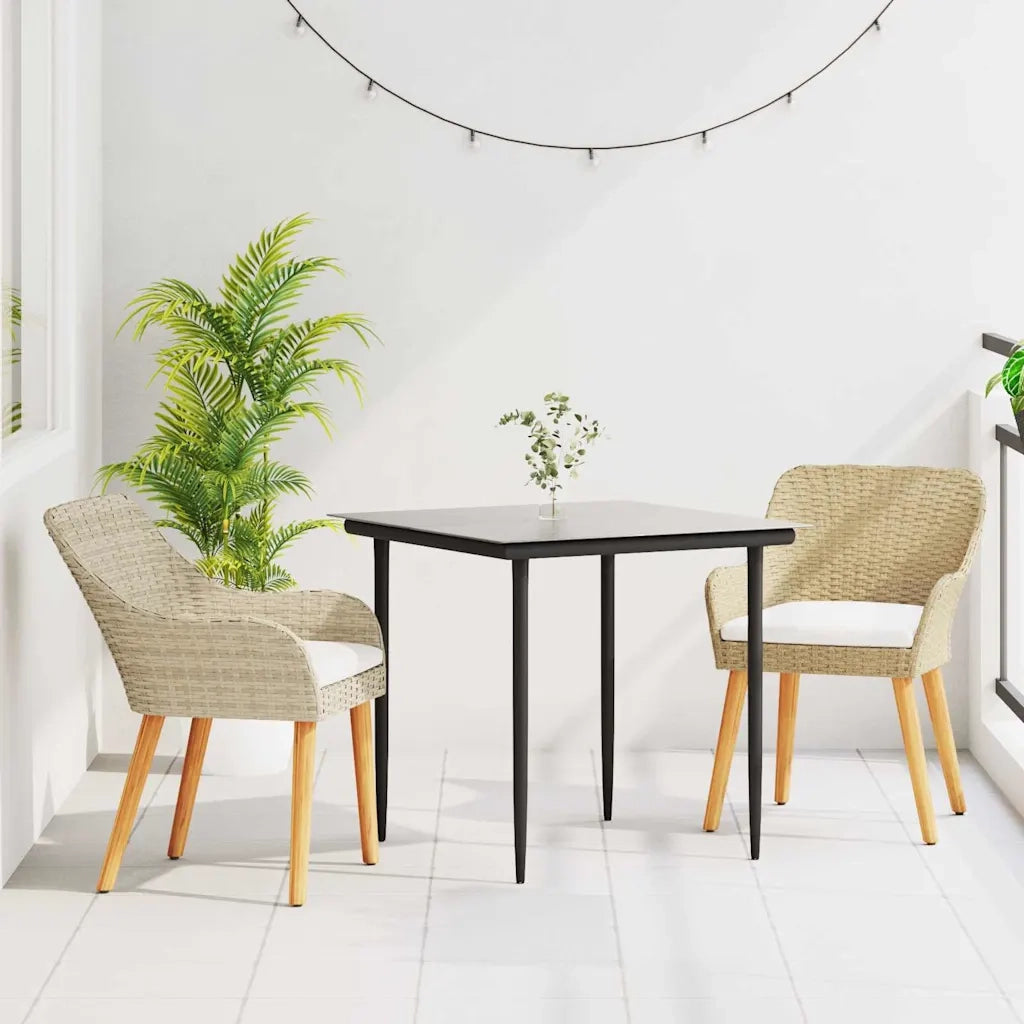 Set da Pranzo per Giardino con cuscino 3 pz | Set Salotto da Giardino Beige polyrattan