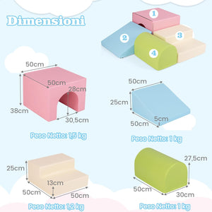 Set di 4 Blocchi in Schiuma per Arrampicarsi e Gattonare per Bambini, Set di Giocattoli Morbidi da Interno con Diverse Forme e Colori per lo Sviluppo dei Bambini (Rosa)