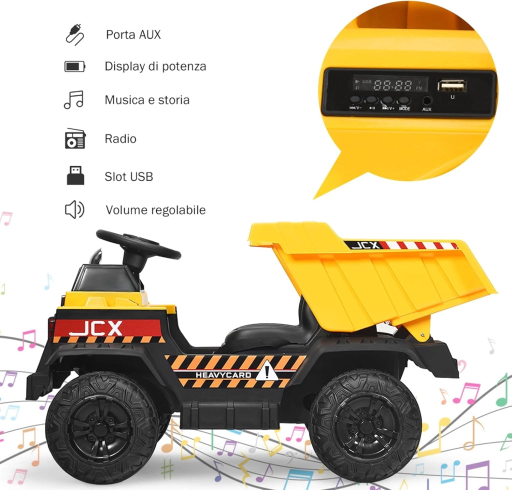 Escavatore Elettrico Trattore Cavalcabile per Bambini, Veicolo Elettrico con Telecomando, Velocità 5km/h, +3 Anni