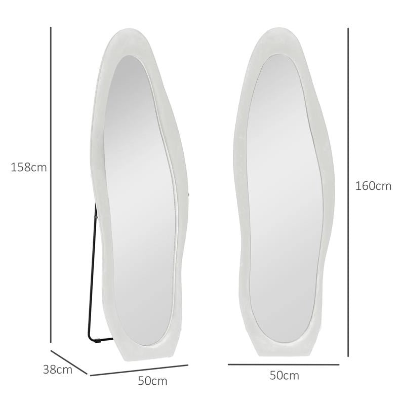 SPECCHIO A FIGURA INTERA CON CORNICE ONDULATA IN VELLUTO SPECCHIO DA TERRA E DA PARETE 160X50 CM BIANCO