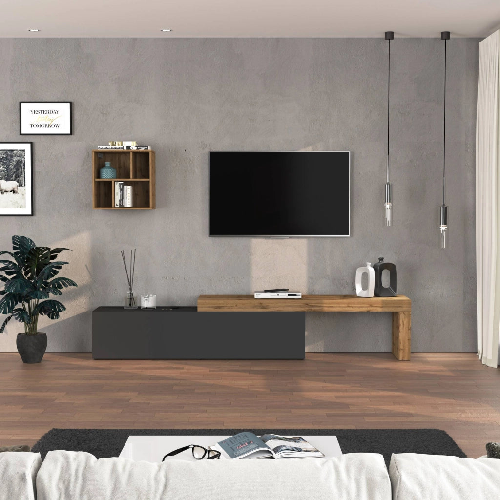 WHOUS Parete attrezzata Chronos set soggiorno antracite opaco e rovere 190/350x40 cm