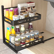 Cassa a muro 2-trappi L con spazio di stoccaggio sotto il piano di lavoro, regolabile in altezza con cassetto a scomparsa, armadio in acciaio inox, piastra di lavoro, cassettino per erbe e spezie estensibile