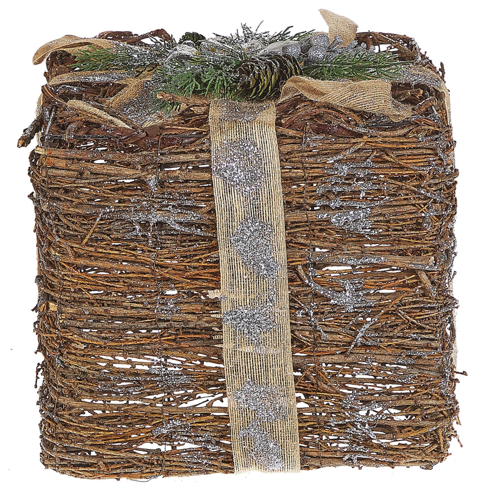 Scatole regalo decorative Set di decorazioni natalizie in legno argento di 2 quadrati di varie dimensioni Design rustico