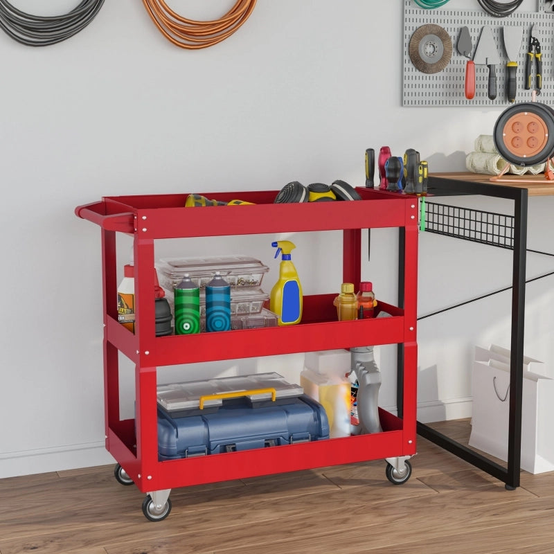 Carrello portautensili a 3 ripiani, 4 ruote, acciaio, 83 cm (larghezza) x 35,3 cm (profondit¨¤) x 76 cm (altezza), rosso