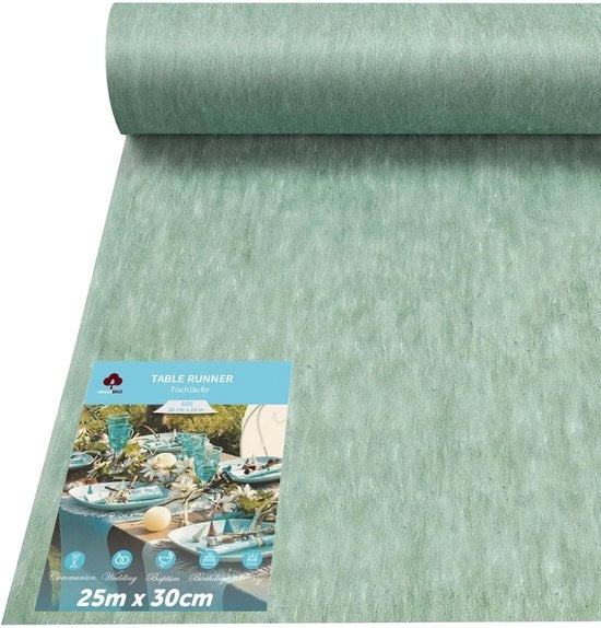 Tavolo per Festa 25m x 30cm, Tavolo Fleece Eucalipto, Decorazione di Tavolo per Feste, Festa di Comunione, Matrimonio, Scuola, Battesimo, Compleanno, Rito di Passaggio e Festa