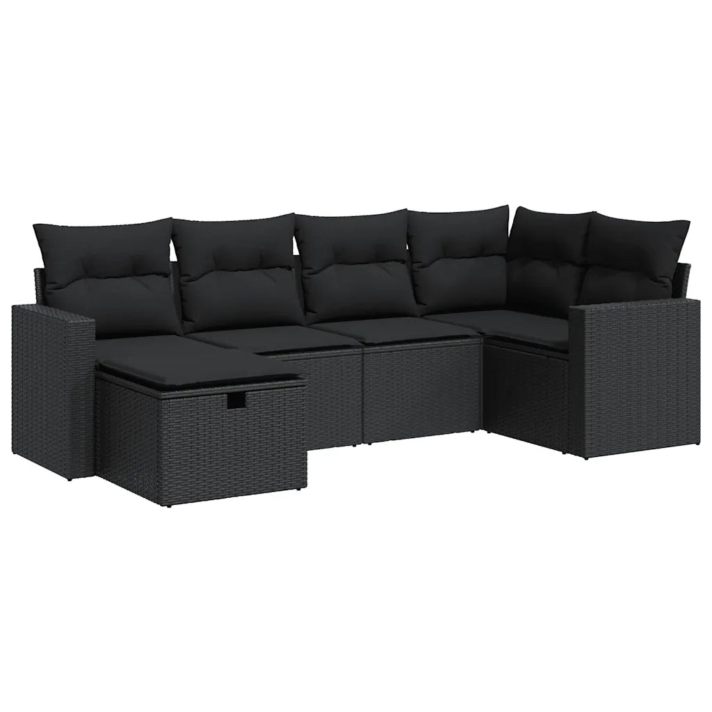 vidaXL Set Divano da Giardino 6 pz con Cuscini Nero in Polyrattan