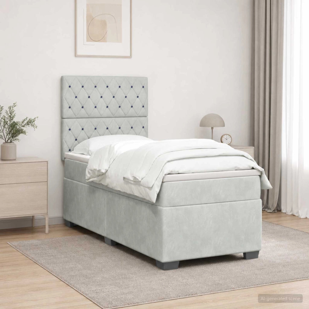 Letto box spring con materasso Grigio Chiaro Singolo Velluto 3453722