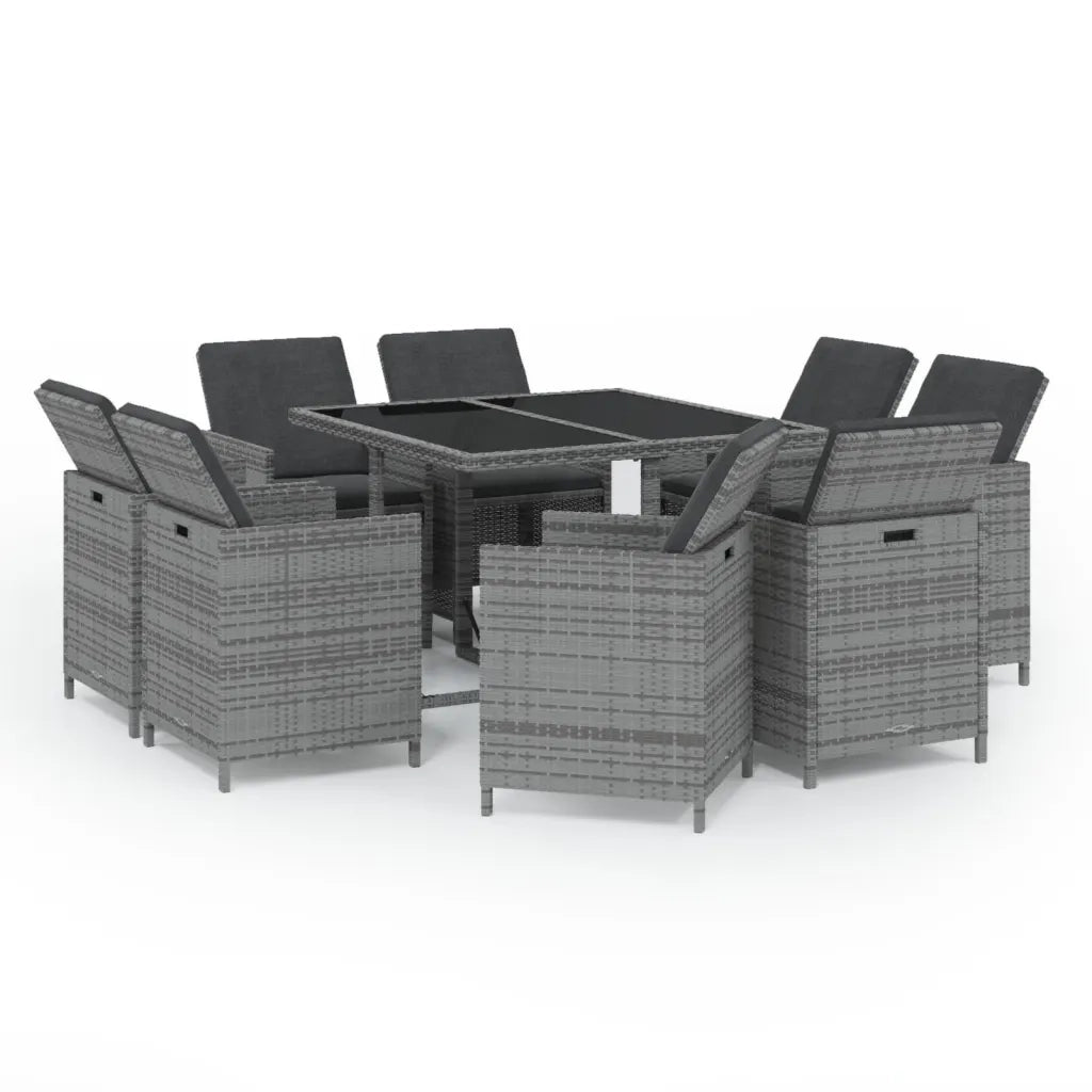 Set da Pranzo per Giardino 9 pz con Cuscini Polyrattan Grigio cod mxl 38590