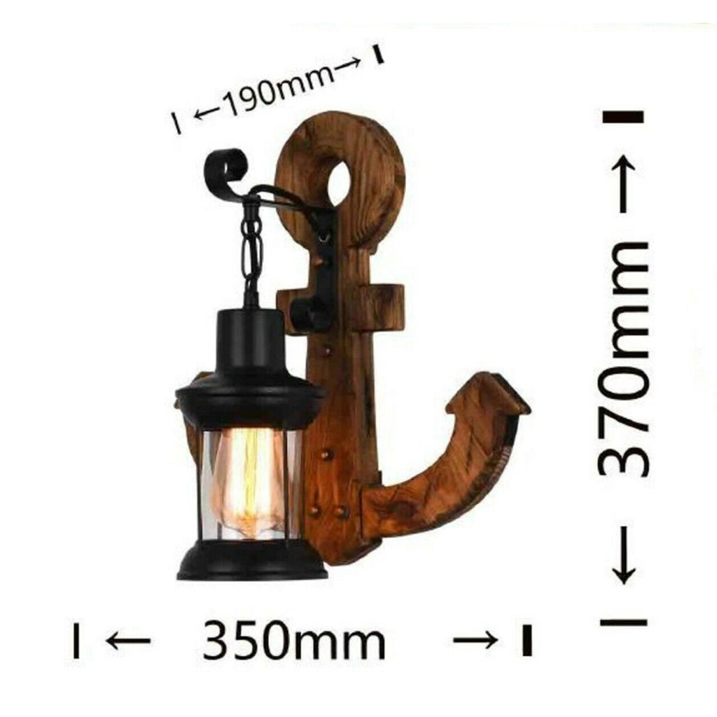 Applique da Parete con Forma ancora Stile Rustico attacco lampada E27 in Legno
