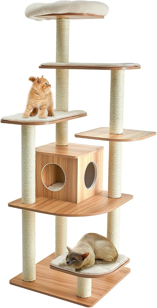 Tiragraffi per Gatti 176cm, Albero per Gatti Adulti XXL con Corda Sisal, Cuccia, Piattaforma e Cuscini, 86,5 x 86,5 x 176cm, Nero e Naturale