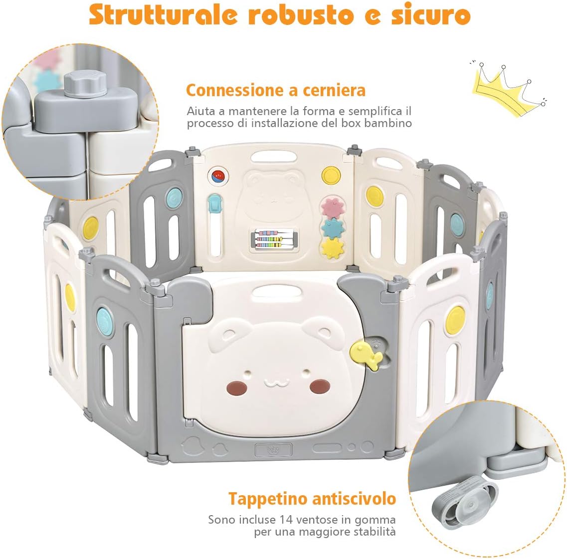 Recinto per Bambini da Giocare, Box Pieghevole Centro di Attività per Bambini, Porta con Chiusura e Giocattoli, Ecologico, da Interni ed Esterni (12Pannelli)
