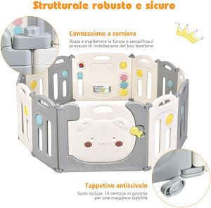 Recinto per Bambini da Giocare, Box Pieghevole Centro di Attività per Bambini, Porta con Chiusura e Giocattoli, Ecologico, da Interni ed Esterni (12Pannelli)