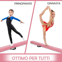 Trave Ginnastica Artistica per Casa 210/240 cm, Trave Pieghevole per Bambini con Maniglia, Base in Legno e Fondo Antiscivolo, Trave di Equilibrio da Pavimento