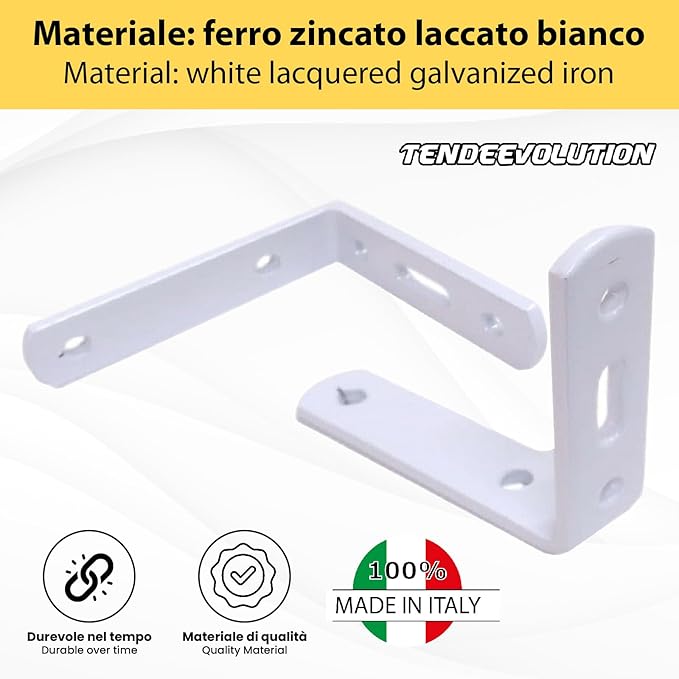 Staffa Angolare Acciaio Pesante Laccato Bianco, 12cm, ad L, Versatile per Mensole, Tende, Scaffali - Design senza Saetta