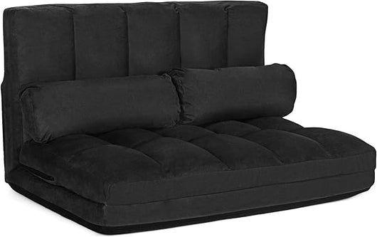 Divano Letto da Terra con 2 Cuscini, Divano Letto Pieghevole con Schienale Regolabile a 6 Livelli, Ideale per Camera da Letto e Soggiorno (Nero)