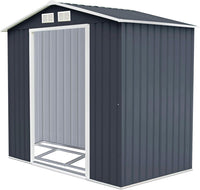 Casetta da Giardino in Acciaio 2,7㎡, con Base, Porte Scorrevoli, Maniglie, Sfoghi e Tettoia, Capanno da Esterno per Giardino, Fattoria e Cortile, 213 x 127 x 185 cm (Grigio Scuro)