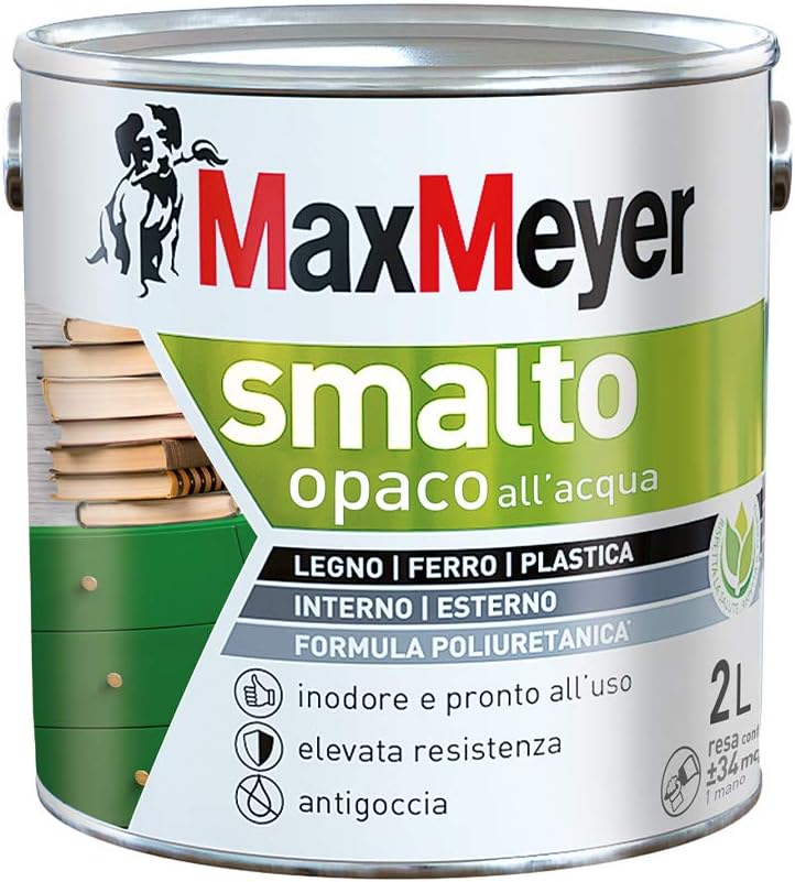 Smalto All'Acqua Poliuretanico con Finitura Opaca, Colore Bianco, 2L