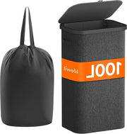 Recipiente 100L con coperchio e maniglie in plastica - Borsa rimovibile - Ripiegabile - Grigio scuro