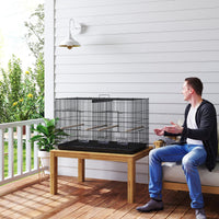 Gabbia per Uccelli 94x57x57 cm con Divisorio in Acciaio e PP Nero