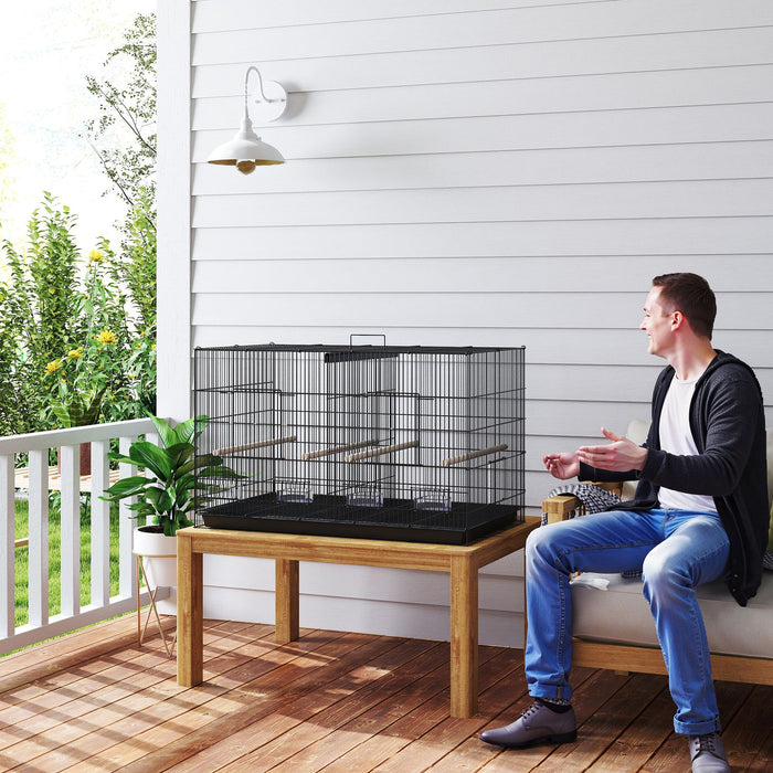 Gabbia per Uccelli 94x57x57 cm con Divisorio in Acciaio e PP Nero