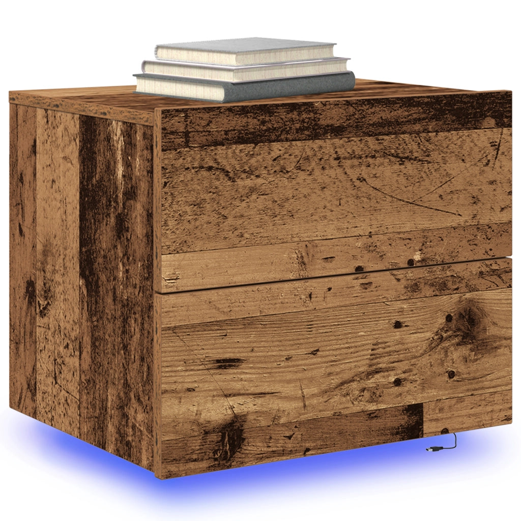 Comodini con luci LED 2 pz da appendere a muro in legno antico