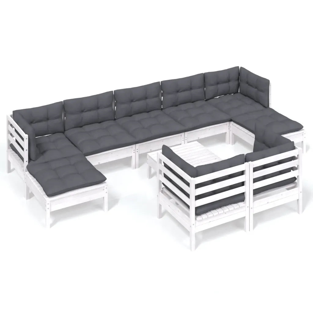 Set Divani da Giardino 10 pz con Cuscini Bianchi Legno di Pino cod mxl 44745