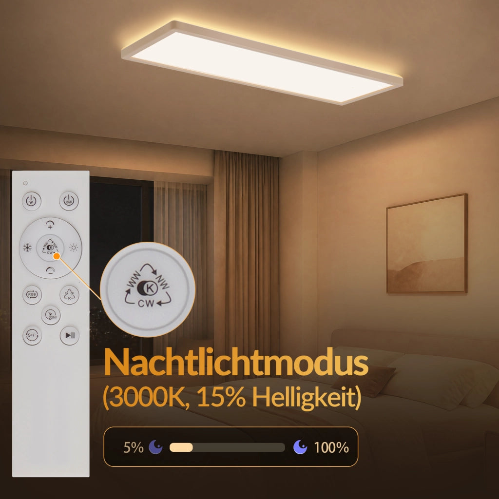 ZMH Lampada da soffitto LED Pannello Dimmabile Lungo Luce Diurna Retroilluminazione RGB Ufficio 22W per Soggiorno Bianco