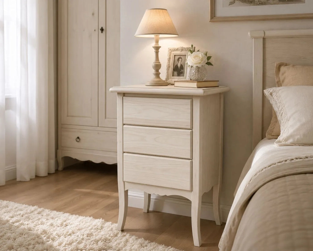 Comodino classico 3 cassetti legno grezzo 45x34x71 (3022) - Mobili 2G