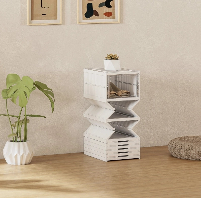 Scarpiera impilabile e pieghevole 35x26x140 cm in plastica bianca， senza montaggio