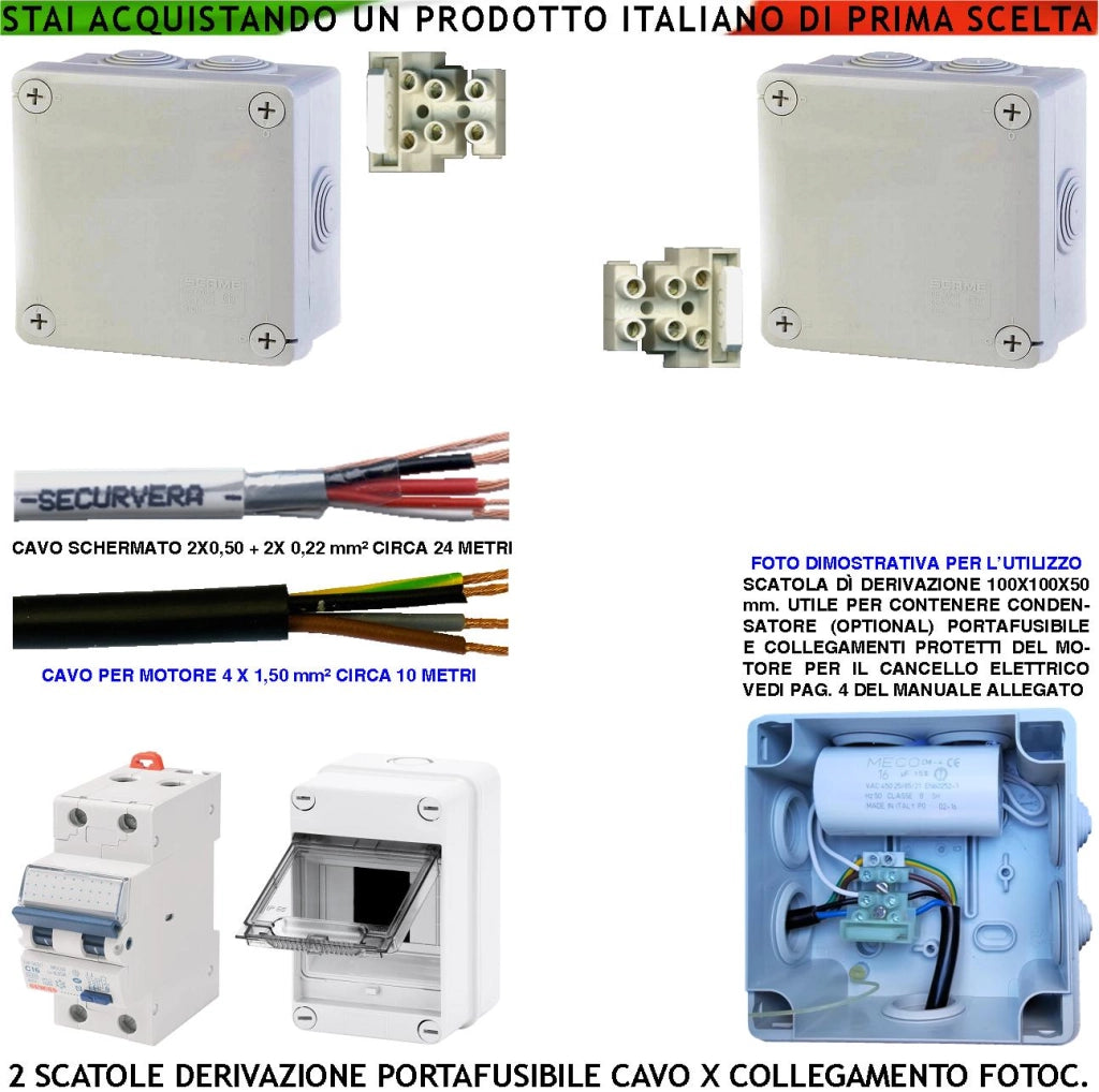 Cancello Elettrico Kit per Cablaggio Protetto da Scatole Fusibile tra Centrale e Motori 220 V Fotocellule Differenziale Scatola Parete
