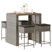 Set Bar da Giardino 5 pz con Cuscini in Polyrattan Grigio 3261516