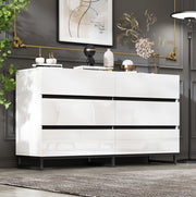 Credenza soggiorno 140 cm con 6 cassetti bianco e nero