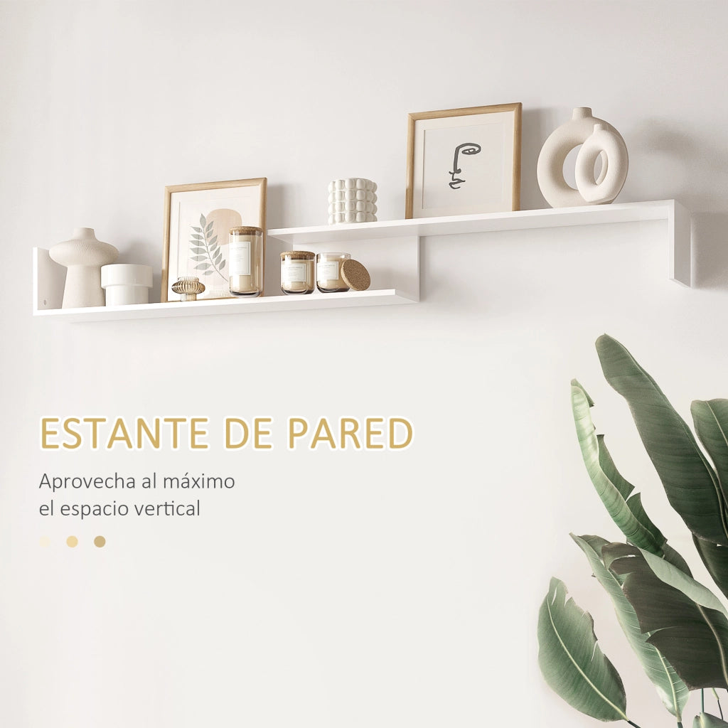 Mobile TV con Ripiani Parete ¨C zephmum ¨C Bianco e Naturale 153,6x25x42cm e 150x14,5x16,3cm
