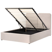Letto ottomano color beige in tessuto 140 x 200 cm Testiera imbottita Rete a doghe sollevabile