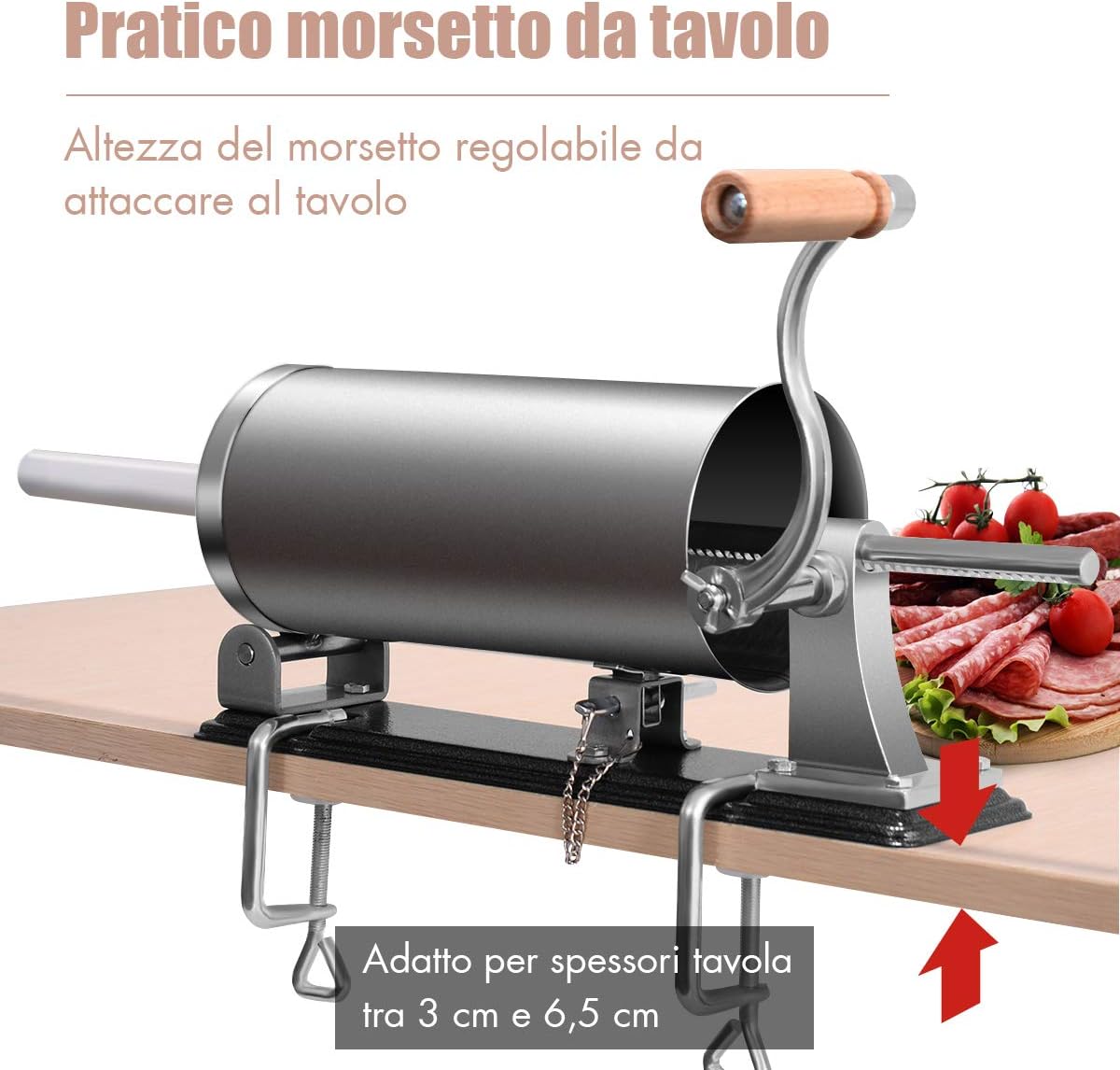 3kg Insaccatrice per Salsiccia Macchina per Salsicce Insaccatrice Manuale in Acciaio Inossidabile, Salsicce Siringa con 4 Tubi di Riempimento